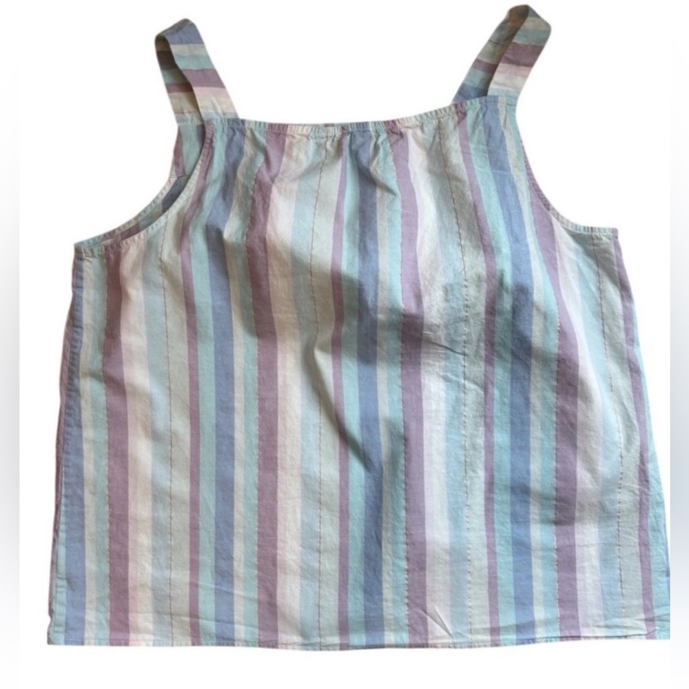 Talbots Square Neck Pastel Stripe Boxy Tank Top XL Blue Cotton Twee Soft Y2K